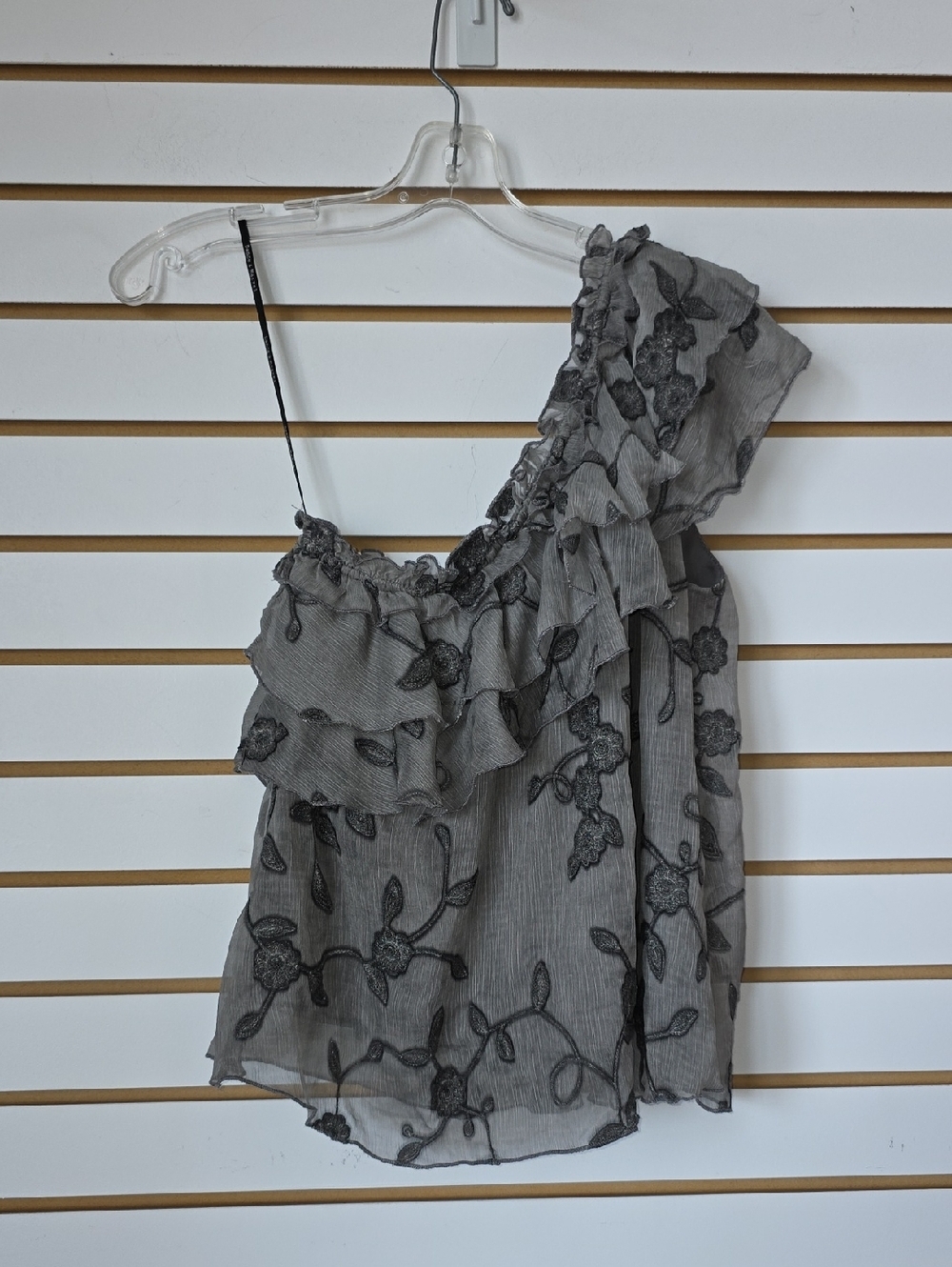 One-Shoulder Ruffled Floral Blouse Small